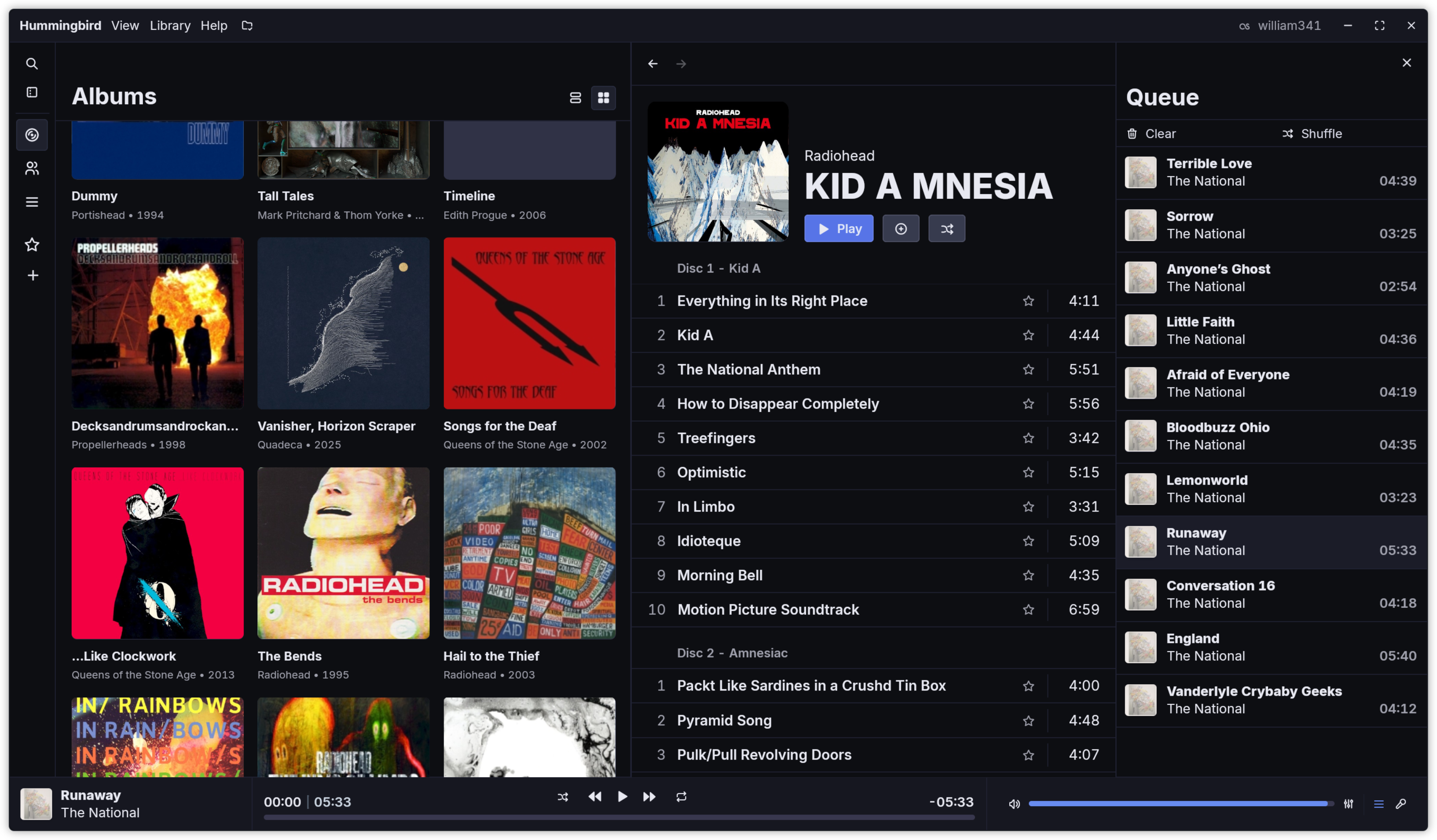Picture of Hummingbird with the sidebar collapsed and two-column mode enabled